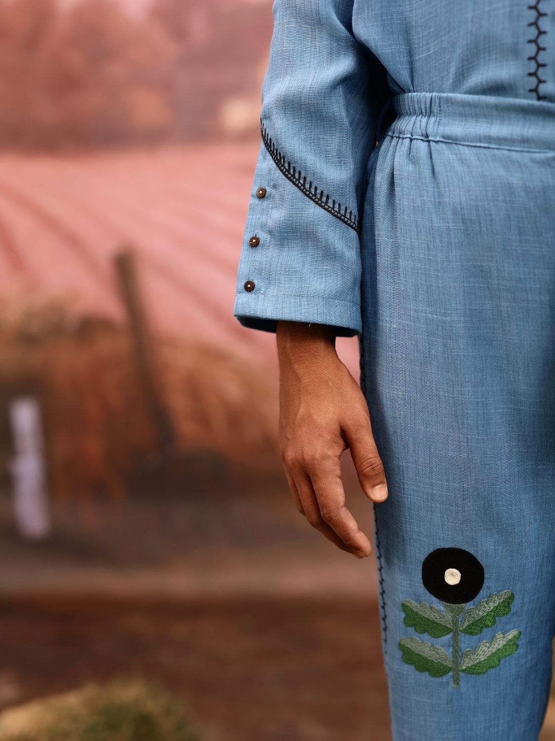 Winglore - Half & half: Blue flower Hand Embroidered Shirt & Pants - CiceroniCo-ord setWinglore