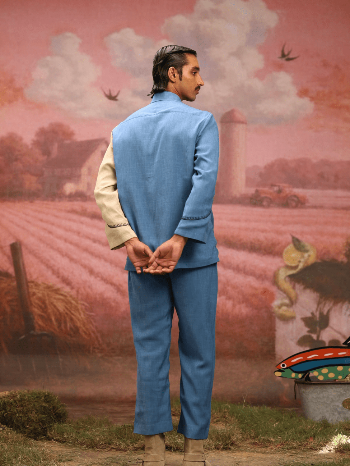 Winglore - Half & half: Blue flower Hand Embroidered Shirt & Pants - CiceroniCo-ord setWinglore