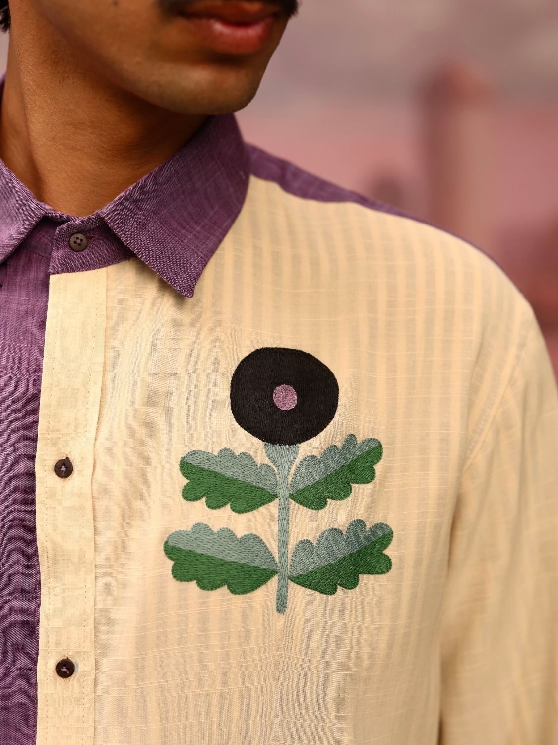 Winglore - Half & Half: Purple flower Hand Embroidered Shirt & Pants - CiceroniCo-ord setWinglore