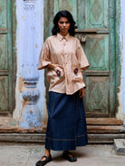 Winglore - Hand Embroiderd Kosa Silk Hooked on Checks Fish Oversized Shirt - CiceroniUnisex ShirtsWinglore