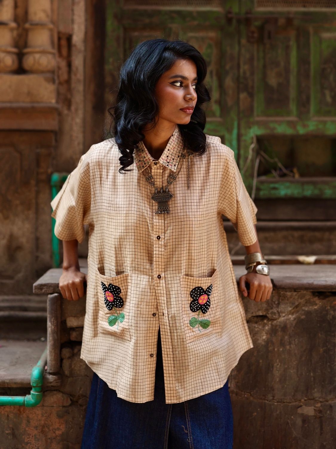 Winglore - Hand Embroiderd Kosa Silk Prim & Primrose Flower Oversized Shirt - CiceroniUnisex ShirtsWinglore
