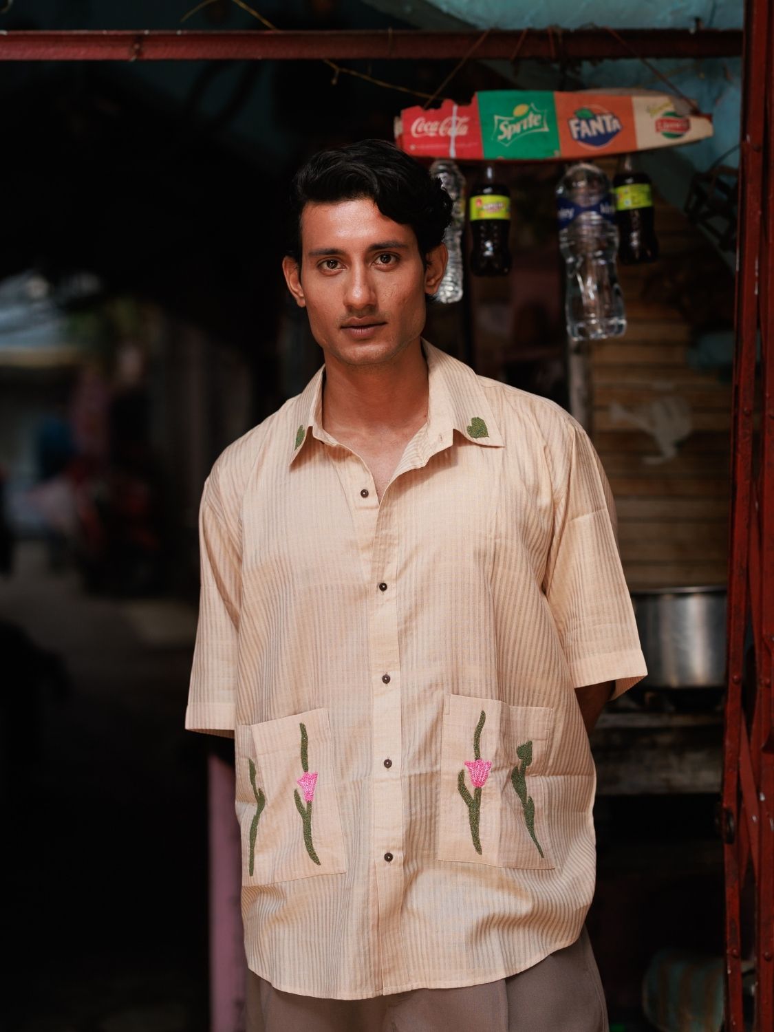 Winglore - Hand Embroiderd Kosa Silk Tulips & Hearts Oversized Shirt - CiceroniUnisex ShirtsWinglore