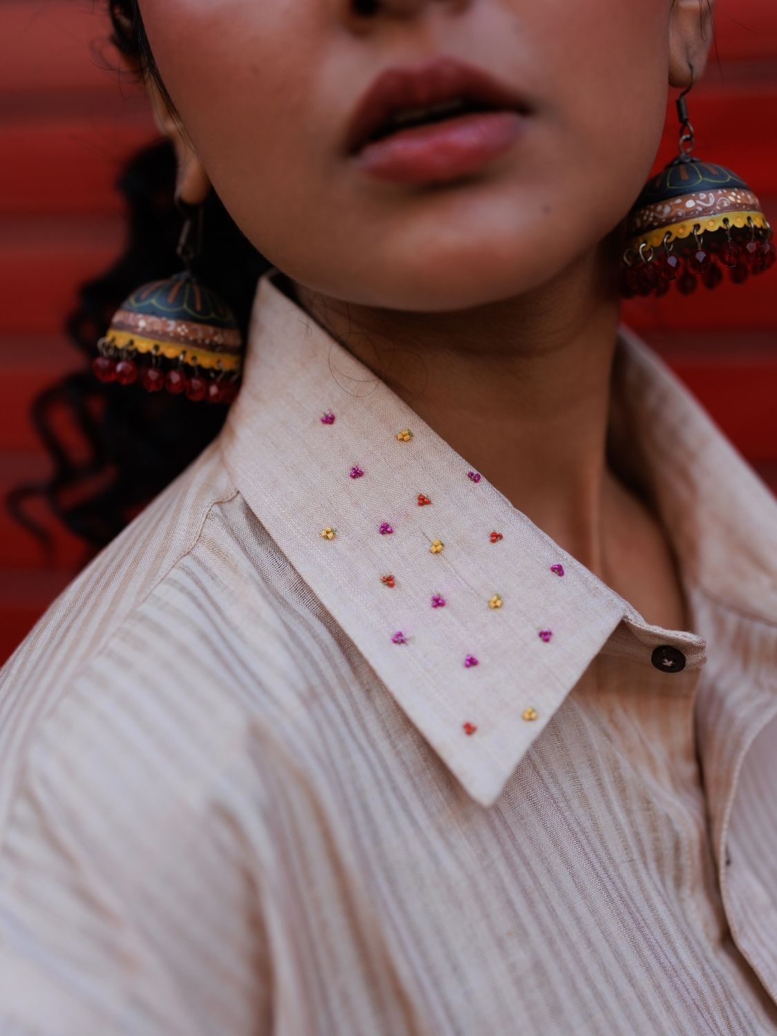 Winglore - Hand Embroiderd Kosa Silk Tulips Oversized Shirt - CiceroniUnisex ShirtsWinglore