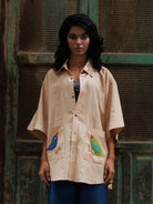 Winglore - Hand Embroiderd Kosa Silk Two-Birds Oversized Shirt - CiceroniUnisex ShirtsWinglore