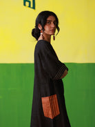 Winglore - Hand Embroidered Black Linen Kaftan Dress - CiceroniDressesWinglore