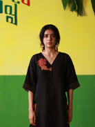 Winglore - Hand Embroidered Black Linen Kaftan Dress - CiceroniDressesWinglore