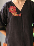 Winglore - Hand Embroidered Black Linen Kaftan Dress - CiceroniDressesWinglore