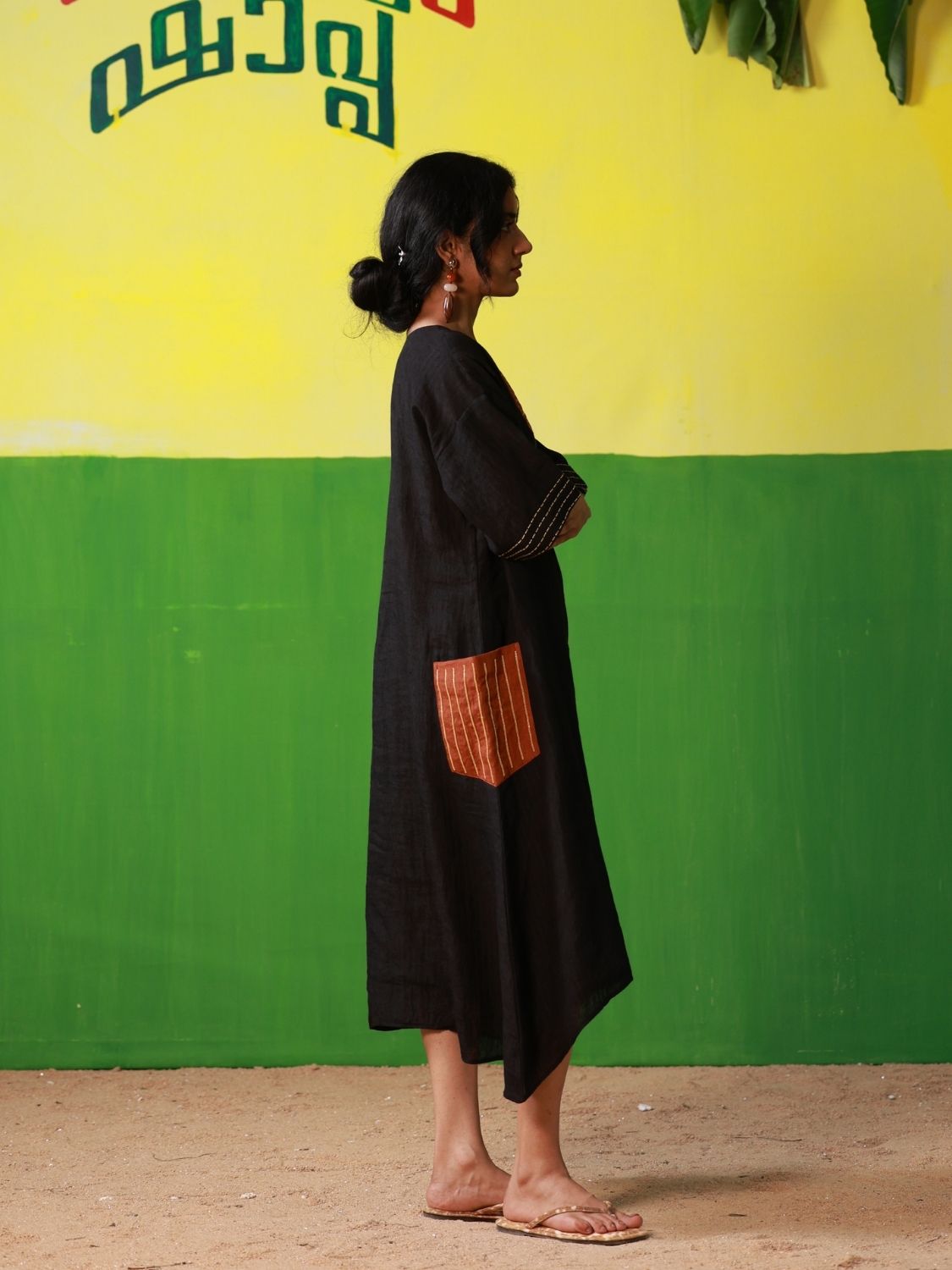 Winglore - Hand Embroidered Black Linen Kaftan Dress - CiceroniDressesWinglore