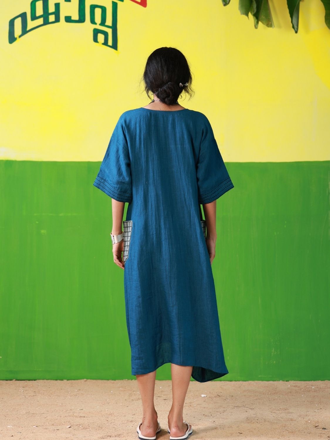 Winglore - Hand Embroidered Blue Linen Kaftan Dress - CiceroniDressesWinglore