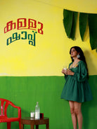 Winglore - Hand Embroidered Green Linen Fish V-Neck Dress - CiceroniDressWinglore