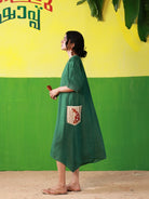 Winglore - Hand Embroidered Green Linen Kaftan Dress - CiceroniDressesWinglore