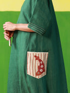 Winglore - Hand Embroidered Green Linen Kaftan Dress - CiceroniDressesWinglore