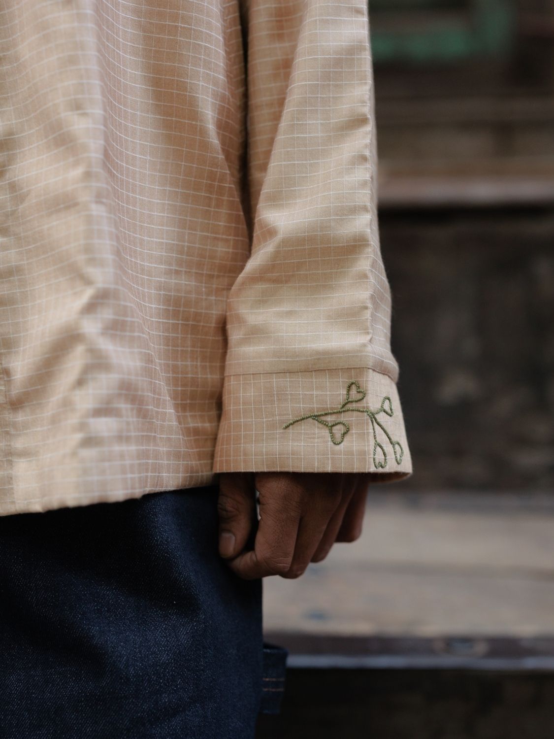 Winglore - Hand Embroidered Kosa Silk Birds Cape in Natural Honey Tone - CiceroniJacketsWinglore