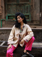 Winglore - Hand Embroidered Kosa Silk Fish Cape in Natural Honey Tone - CiceroniJacketsWinglore