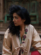 Winglore - Hand Embroidered Kosa Silk Fish Cape in Natural Honey Tone - CiceroniJacketsWinglore