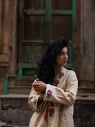 Winglore - Hand Embroidered Kosa Silk Fish Cape in Natural Honey Tone - CiceroniJacketsWinglore