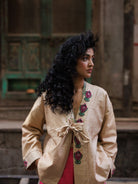 Winglore - Hand Embroidered Kosa Silk Fish Cape in Natural Honey Tone - CiceroniJacketsWinglore