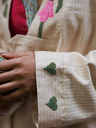 Winglore - Hand Embroidered Kosa Silk Tulips Cape in Natural Honey Tone - CiceroniJacketsWinglore