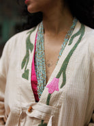 Winglore - Hand Embroidered Kosa Silk Tulips Cape in Natural Honey Tone - CiceroniJacketsWinglore