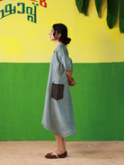 Winglore - Hand Embroidered Oil Blue Linen Kaftan Dress - CiceroniDressesWinglore