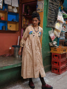 Winglore - Hand Emrbroidered Kosa Silk Blue Poppy Empire-line dress - CiceroniDressesWinglore