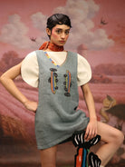 Winglore - Oil Blue Linen Hand Embroidered Fish Short Dress - CiceroniDressesWinglore