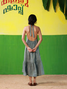 Winglore - Oil Blue Linen Hand Embroidered Halter Tent Dress - CiceroniDressesWinglore