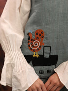 Winglore - Oil Blue Linen Hand Embroidered Roof & Roost Short Dress - CiceroniDressesWinglore