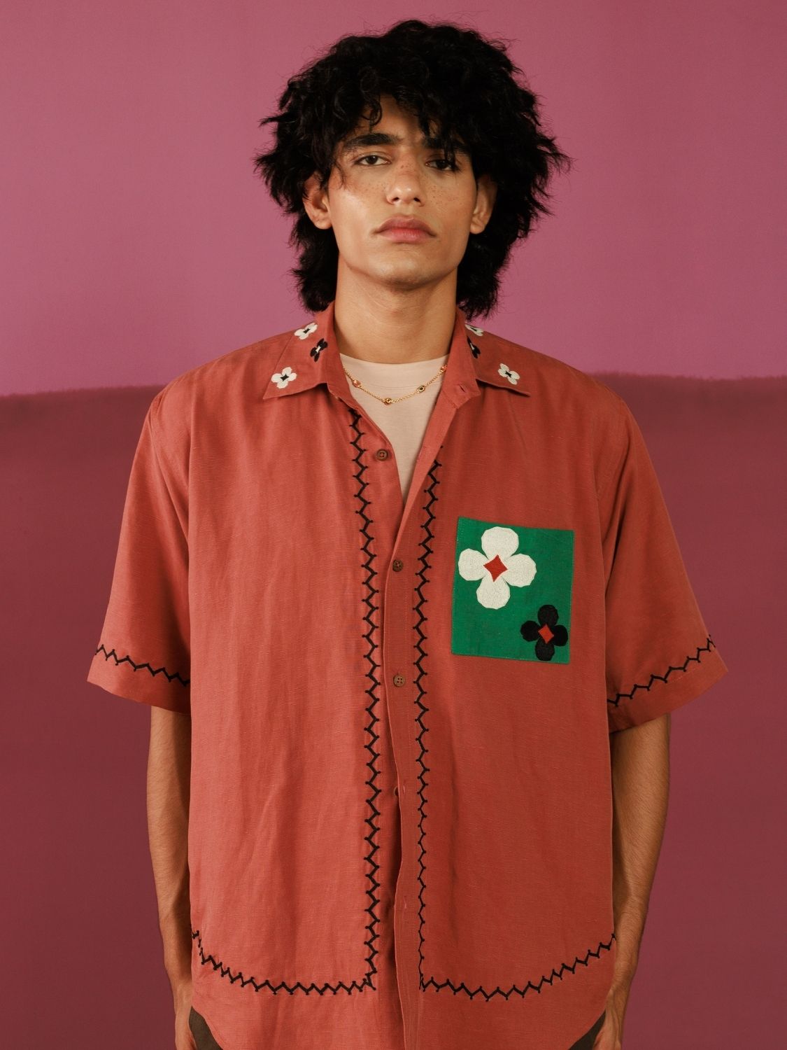 Winglore - Petal Patch Hand Embroiderd Pure Linen Oversized Shirt - CiceroniUnisex ShirtsWinglore