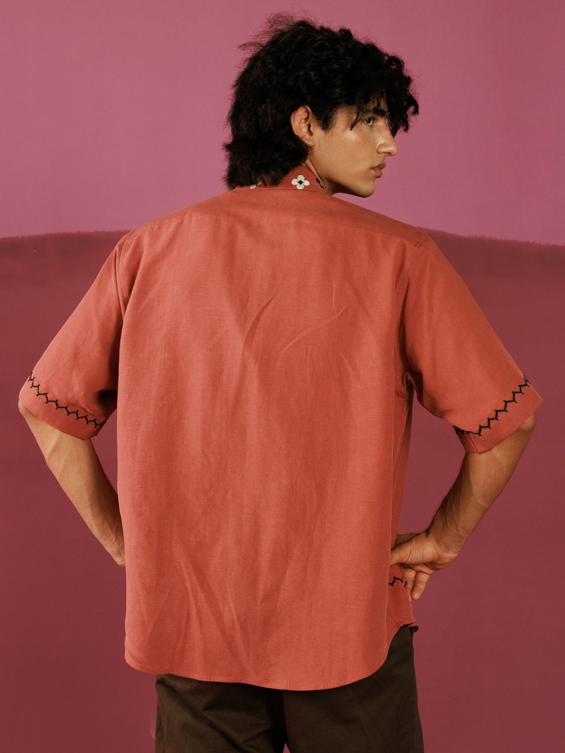Winglore - Petal Patch Hand Embroiderd Pure Linen Oversized Shirt - CiceroniUnisex ShirtsWinglore