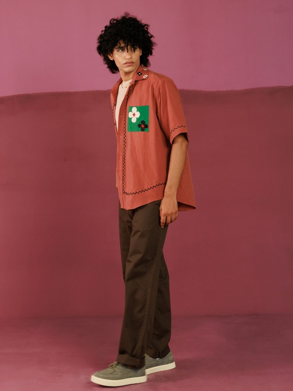 Winglore - Petal Patch Hand Embroiderd Pure Linen Oversized Shirt - CiceroniUnisex ShirtsWinglore