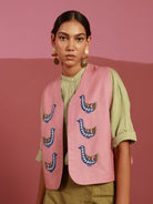 Winglore - Pink Doves Hand Embroidered Gilet - CiceroniJacketsWinglore