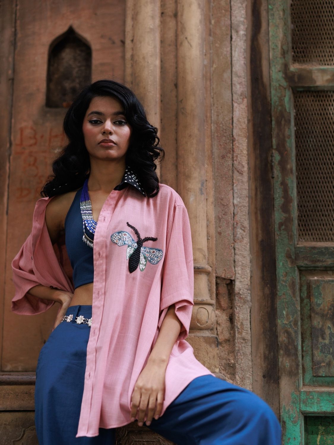 Winglore - Pink Slub Cotton Hand-Embroidered Oversized Shirt - CiceroniUnisex ShirtsWinglore