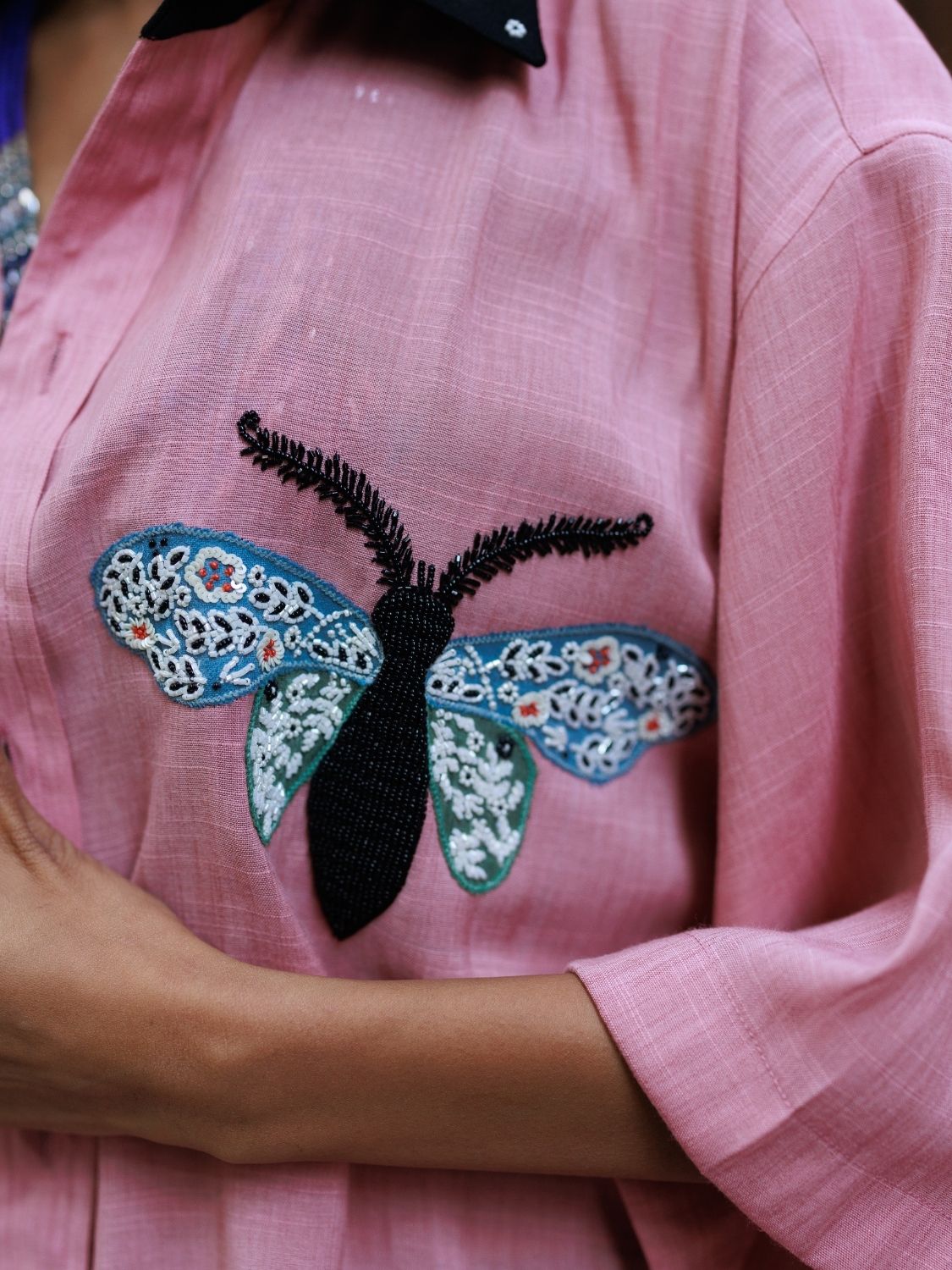 Winglore - Pink Slub Cotton Hand-Embroidered Oversized Shirt - CiceroniUnisex ShirtsWinglore