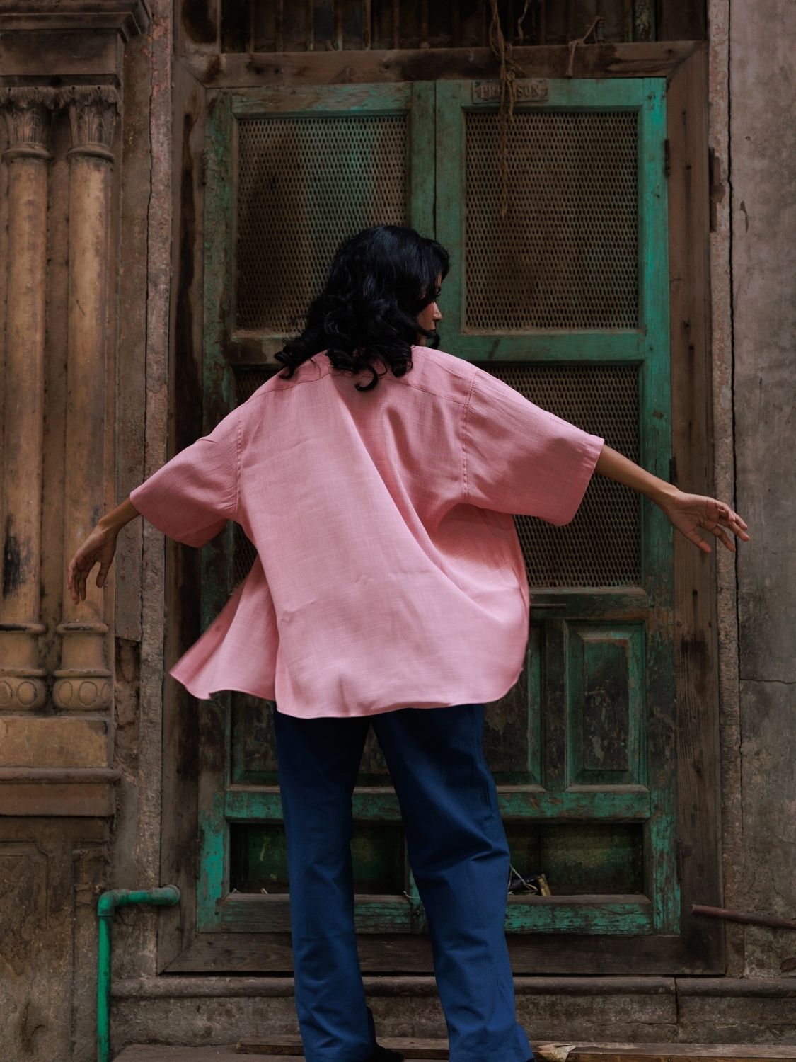 Winglore - Pink Slub Cotton Hand-Embroidered Oversized Shirt - CiceroniUnisex ShirtsWinglore