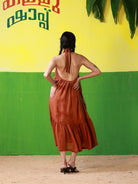 Winglore - Rust Linen Hand Embroidered Halter Tent Dress - CiceroniDressesWinglore