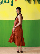 Winglore - Rust Linen Hand Embroidered Halter Tent Dress - CiceroniDressesWinglore