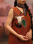 Winglore - Rust Linen Hand Embroidered Petal Grazer Short Dress - CiceroniDressesWinglore