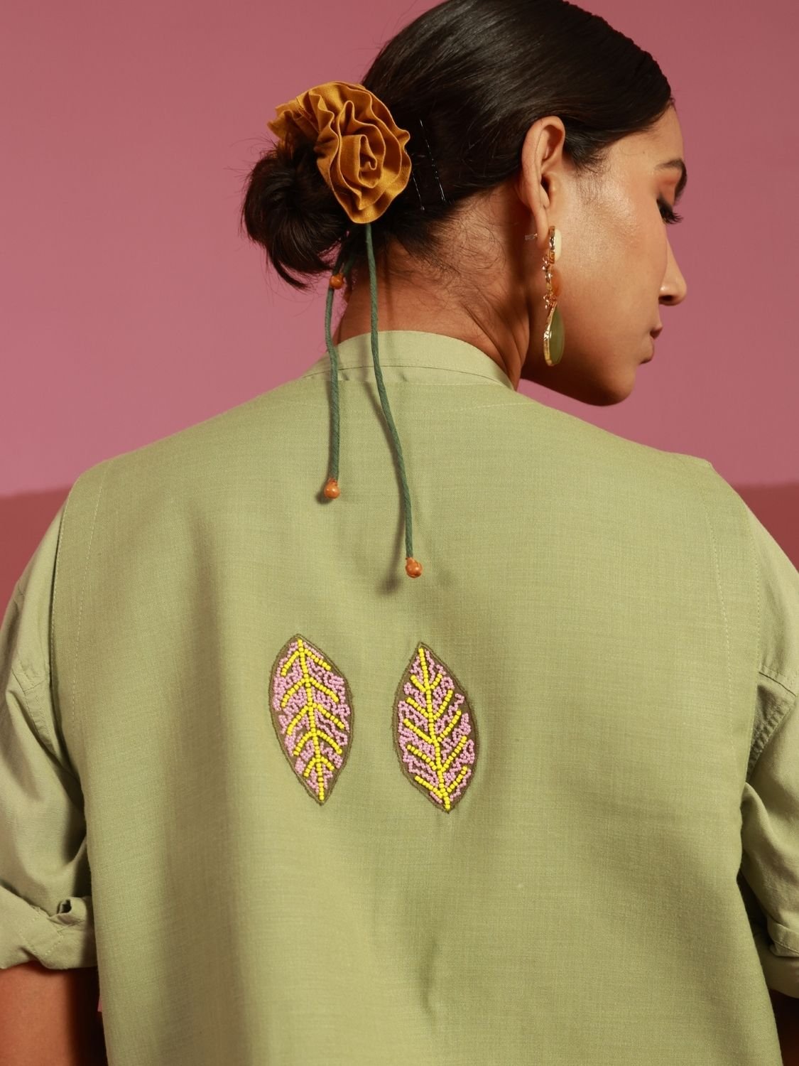 Winglore - Sage Green Leaf it On Hand Embroidered Gilet - CiceroniJacketsWinglore
