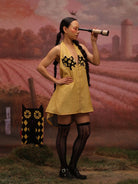 Winglore - Yellow Hand Embroiderd Slub Cotton Cat Tunic Halter Top - CiceroniTopsWinglore