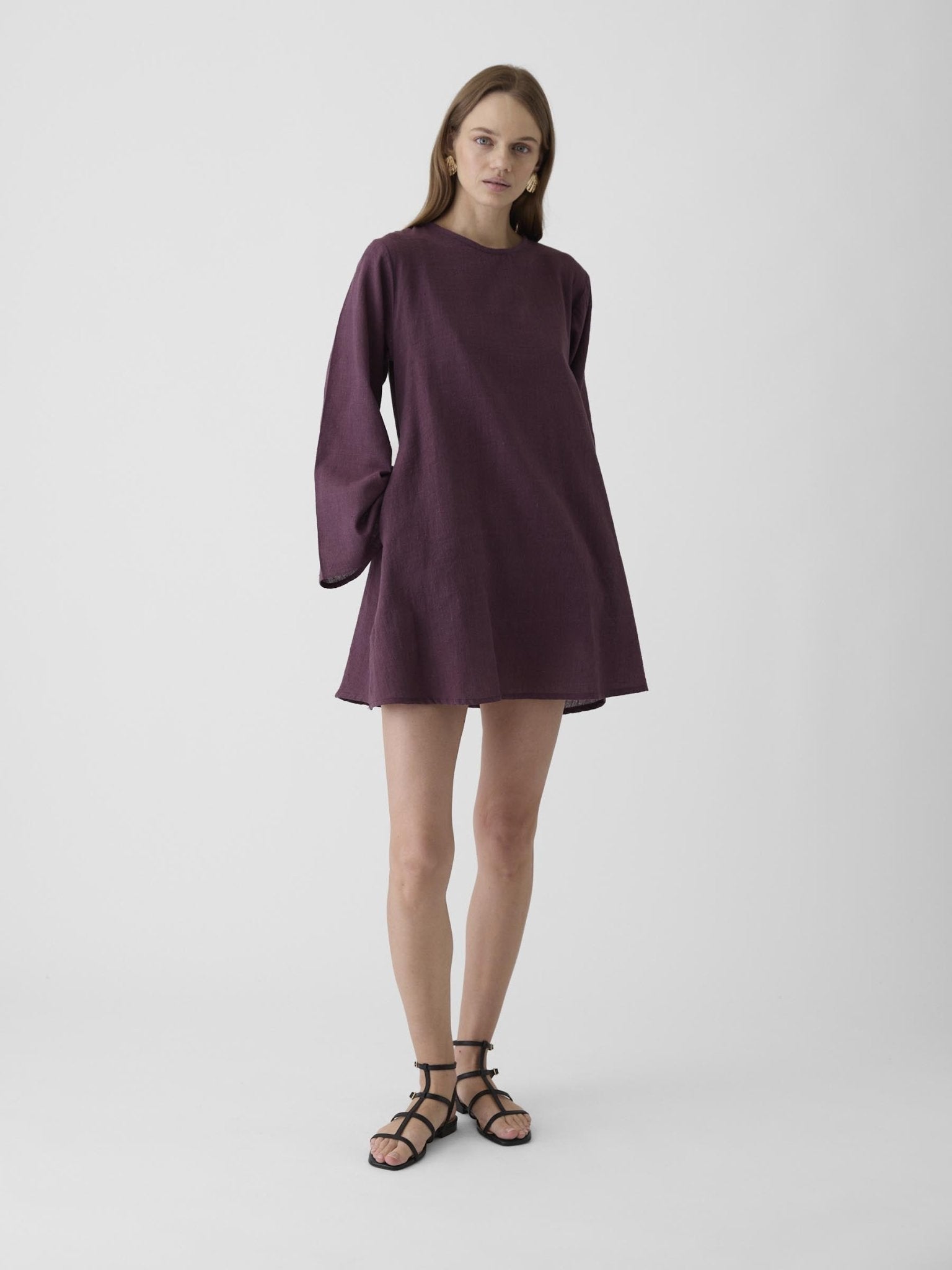 Women's Bell Sleeve Short Dress - Aubergine Purple - CiceroniDressesMareen