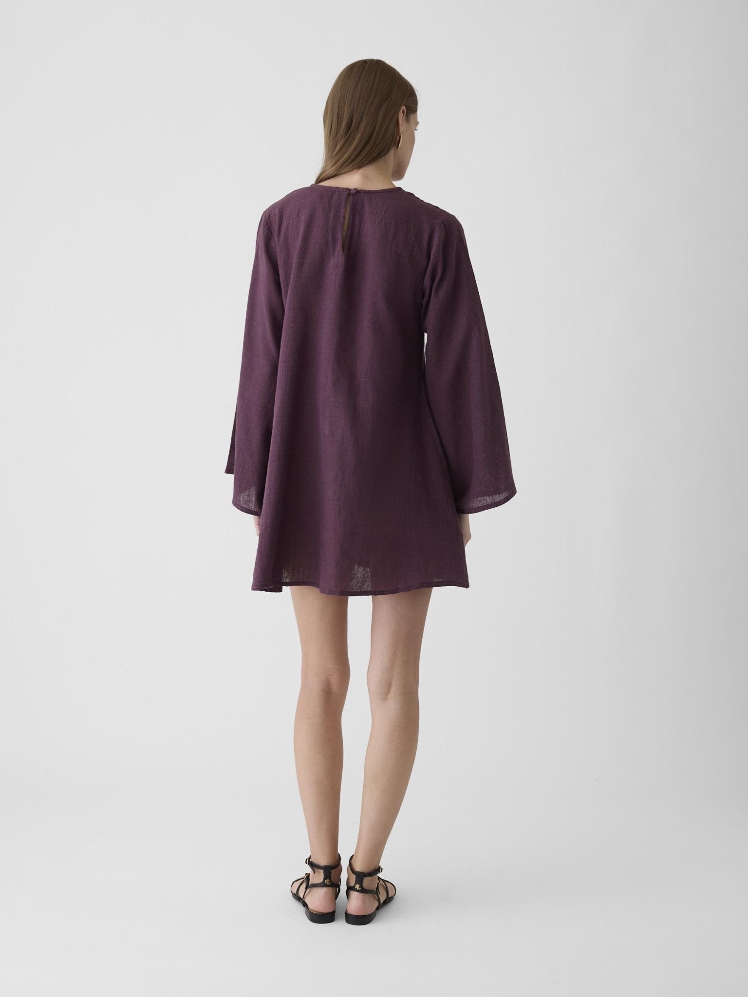 Women's Bell Sleeve Short Dress - Aubergine Purple - CiceroniDressesMareen