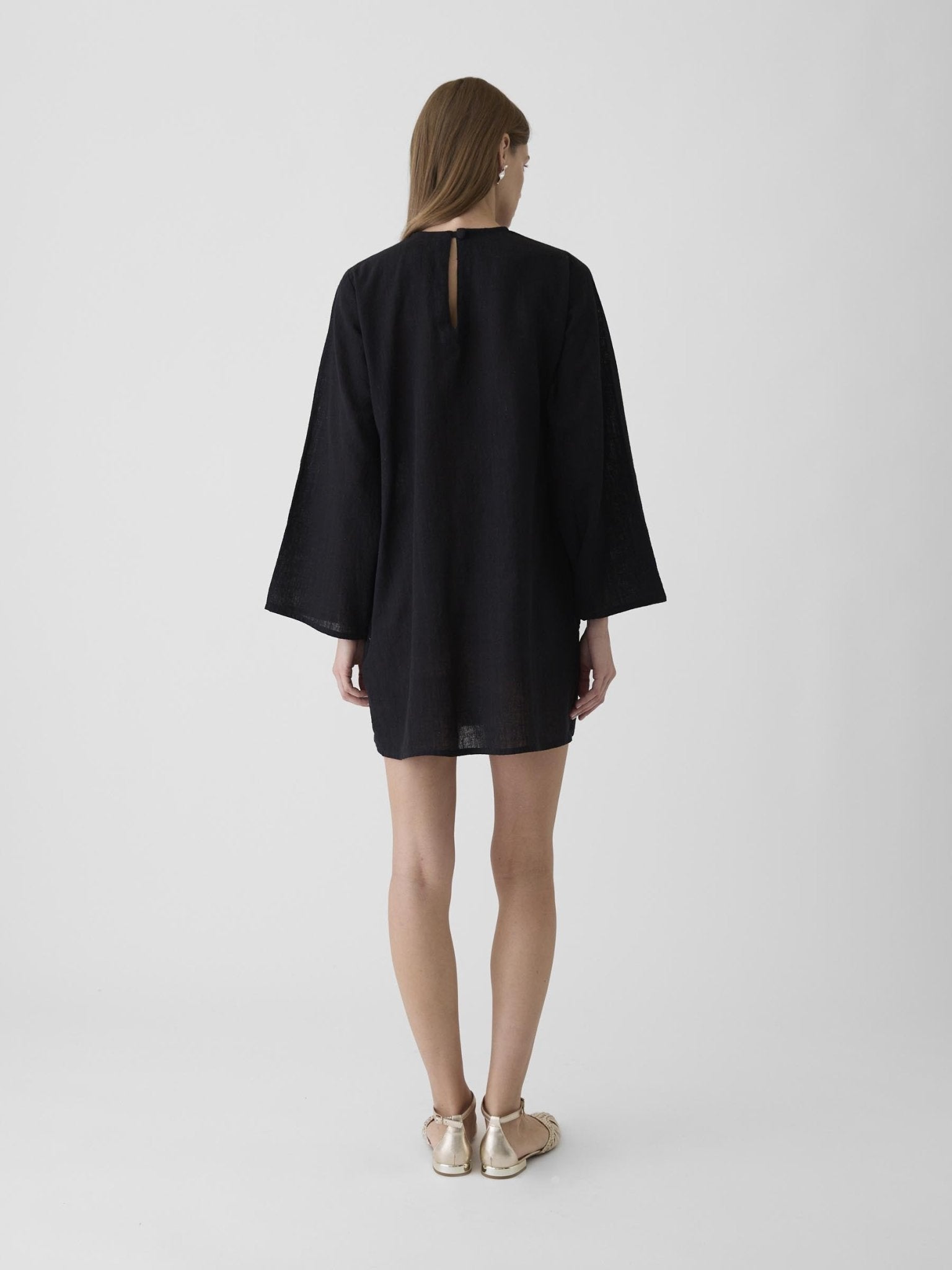 Women's Bell Sleeve Short Dress - Black - CiceroniDressesMareen