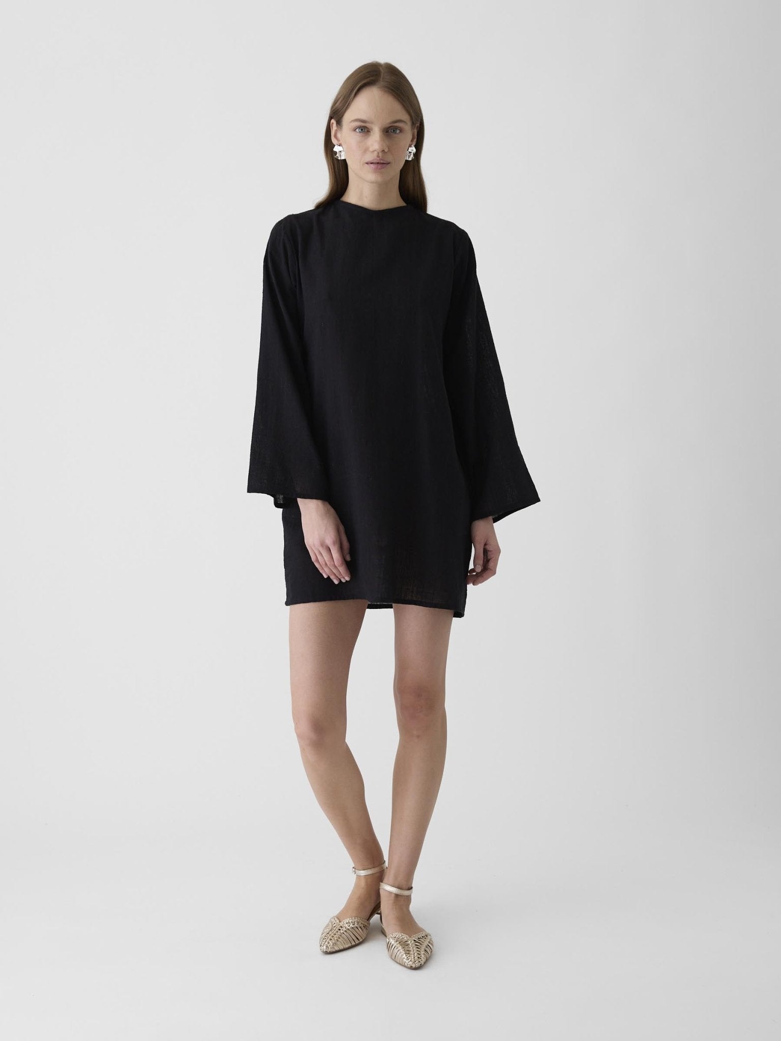 Women's Bell Sleeve Short Dress - Black - CiceroniDressesMareen