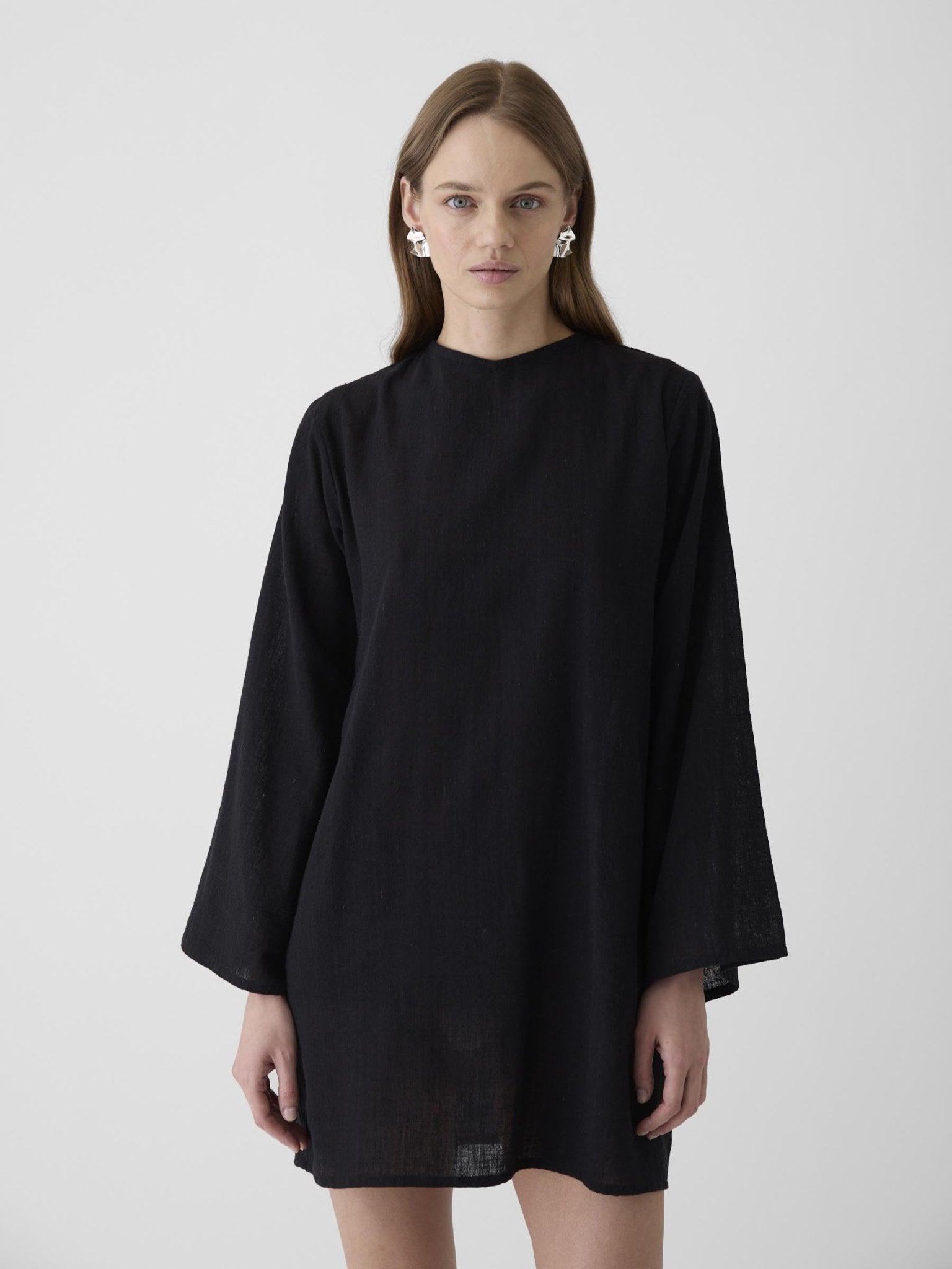 Women's Bell Sleeve Short Dress - Black - CiceroniDressesMareen