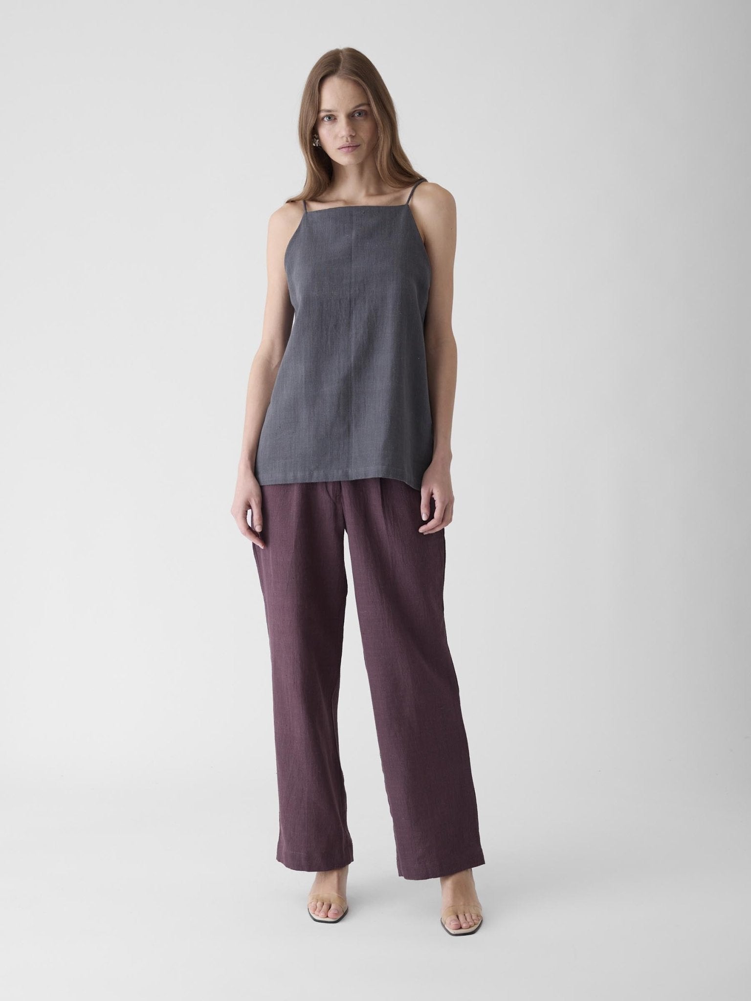 Women's High Neck Spaghetti Top - Graphite Gray - CiceroniTopsMareen