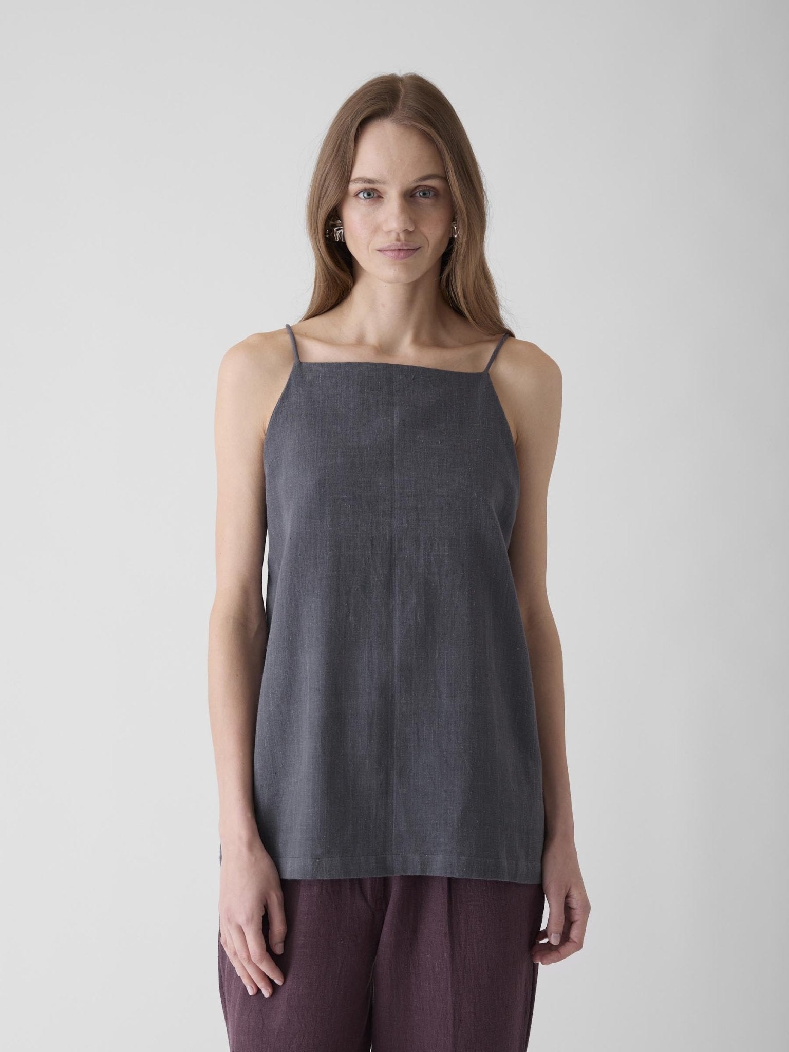 Women's High Neck Spaghetti Top - Graphite Gray - CiceroniTopsMareen