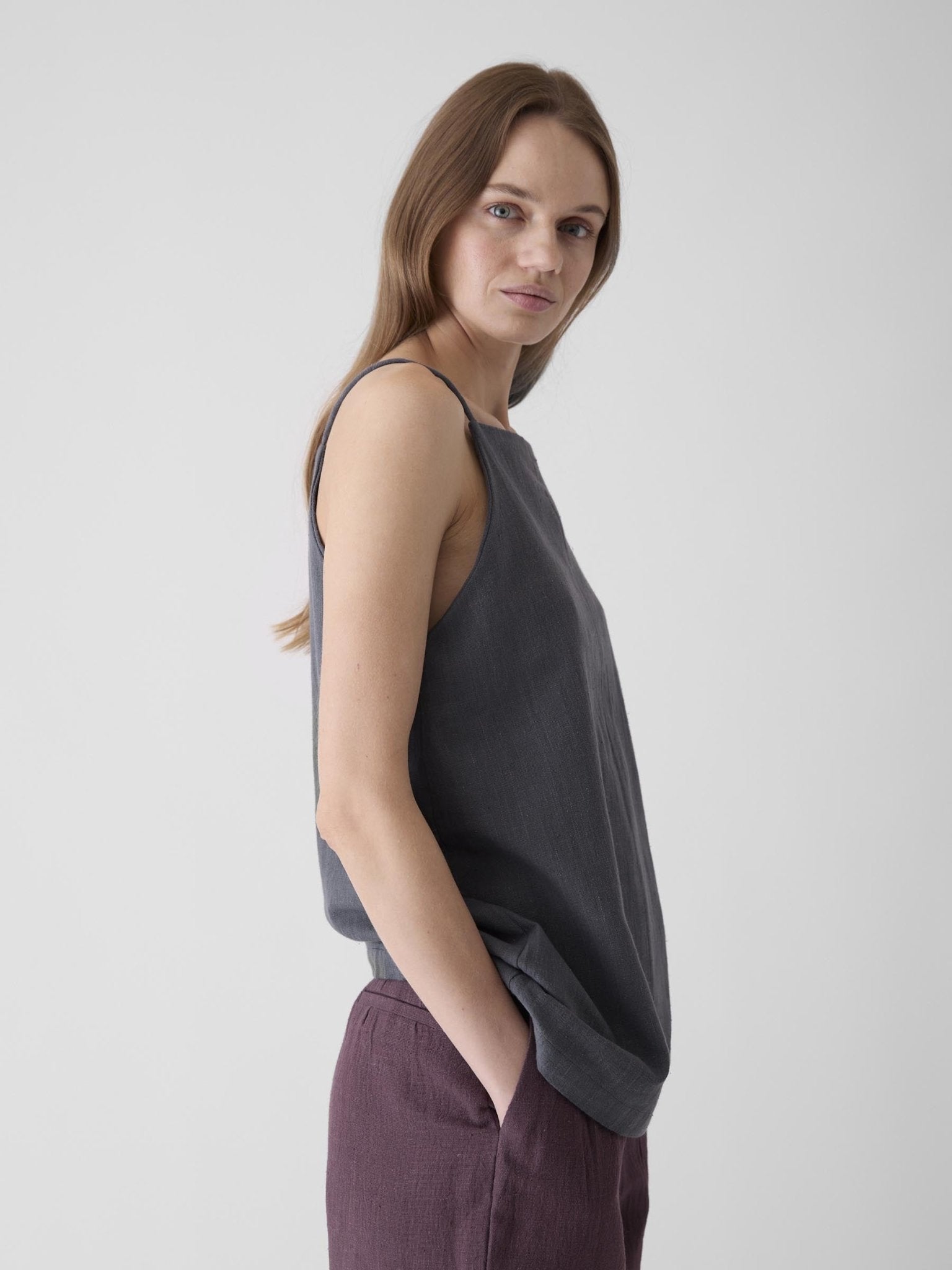 Women's High Neck Spaghetti Top - Graphite Gray - CiceroniTopsMareen
