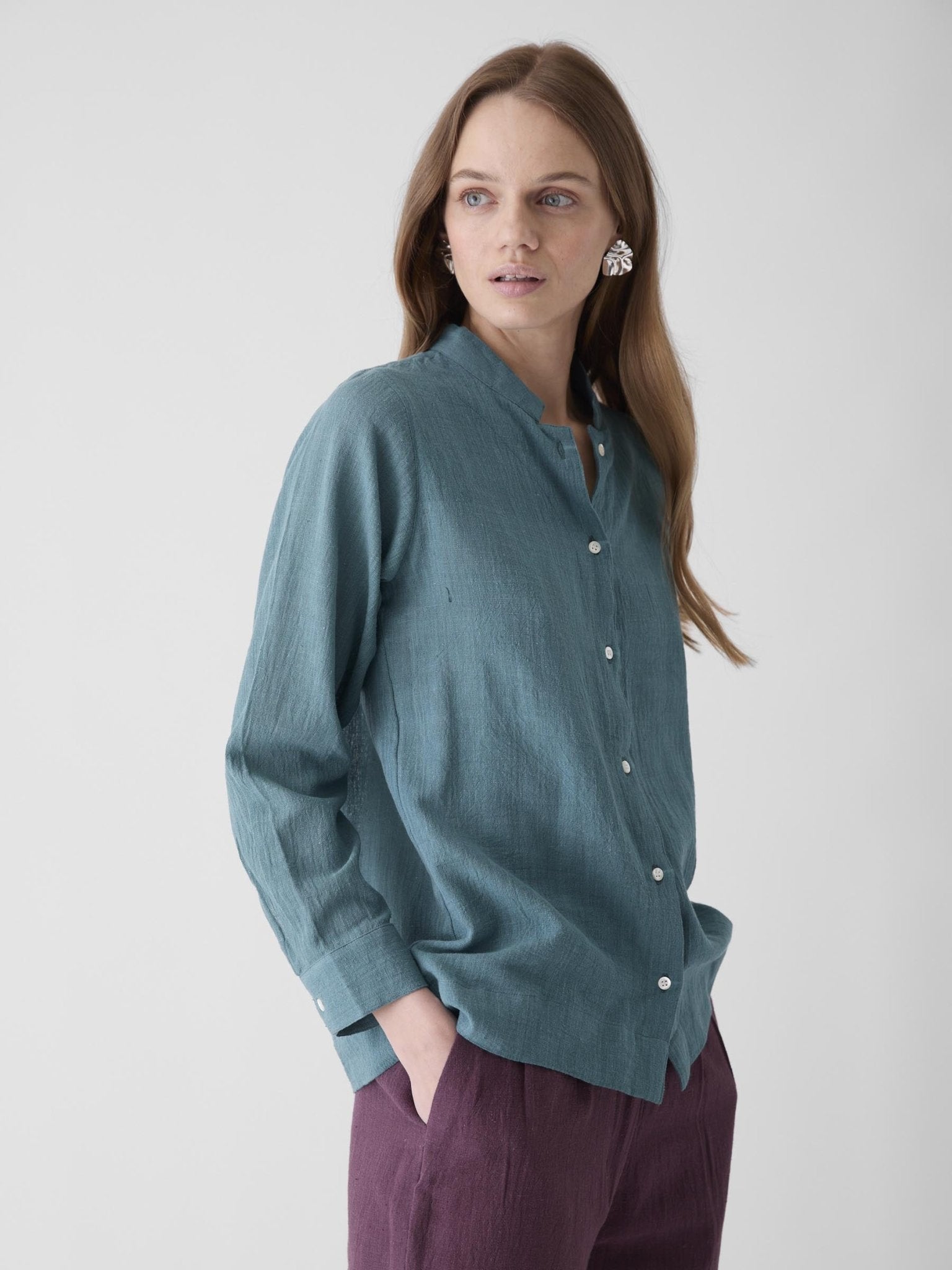 Women's Round Neck Shirt - Dark Cyan Blue - CiceroniWomen ShirtsMareen