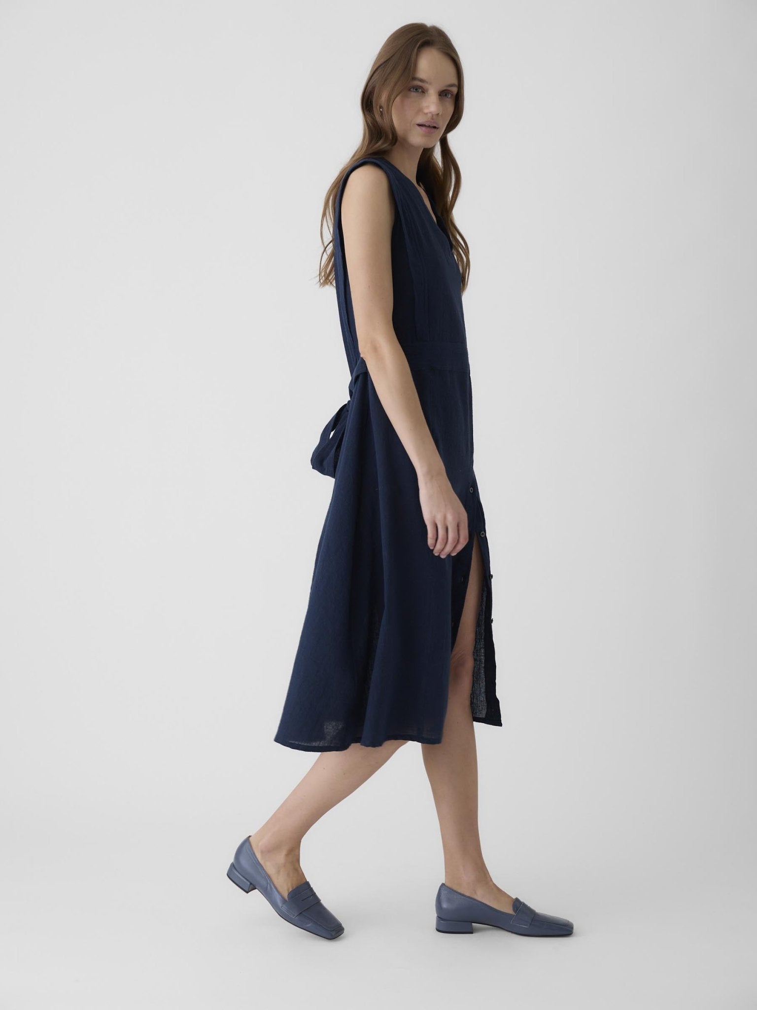 Women's Slit Dress - Navy Blue - CiceroniDressesMareen